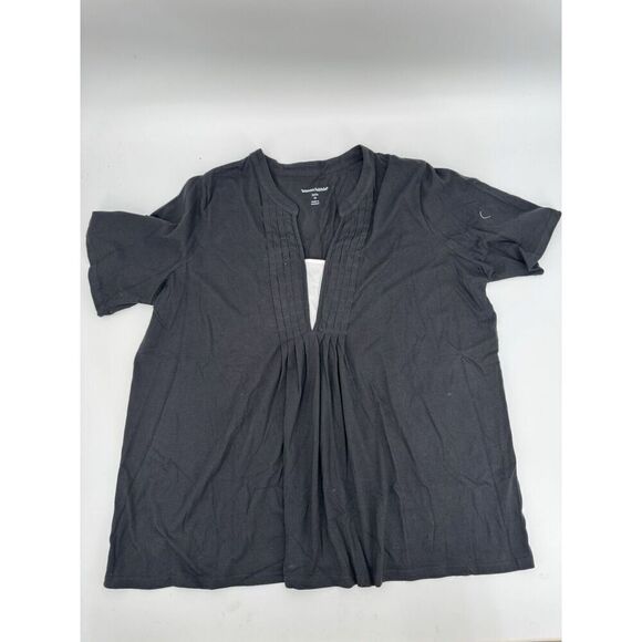 Woman Within Black Tee 7 Day Layer Look Elbow Sleeve Blouse Black White 1X 22/24 - Picture 7 of 9